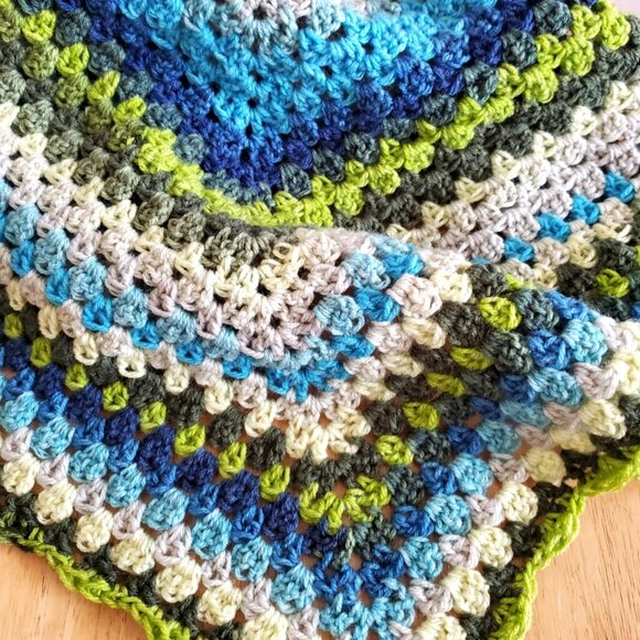 Crochet BABY BLANKET AFGHAN Lap Granny 28" x 28" Green Blue Gray Navy NEW Unisex - Picture 2 of 9